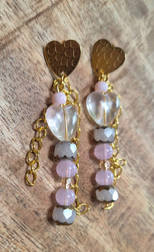 Roze hartjes oorbellen - Afbeelding 2