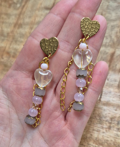 Roze hartjes oorbellen - Afbeelding 3