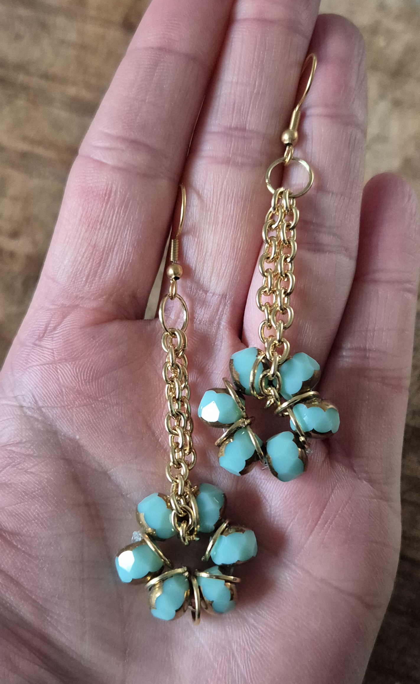 Goudkleurige turquoise oorbellen - Afbeelding 2