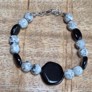 zwart grijze glasarmband