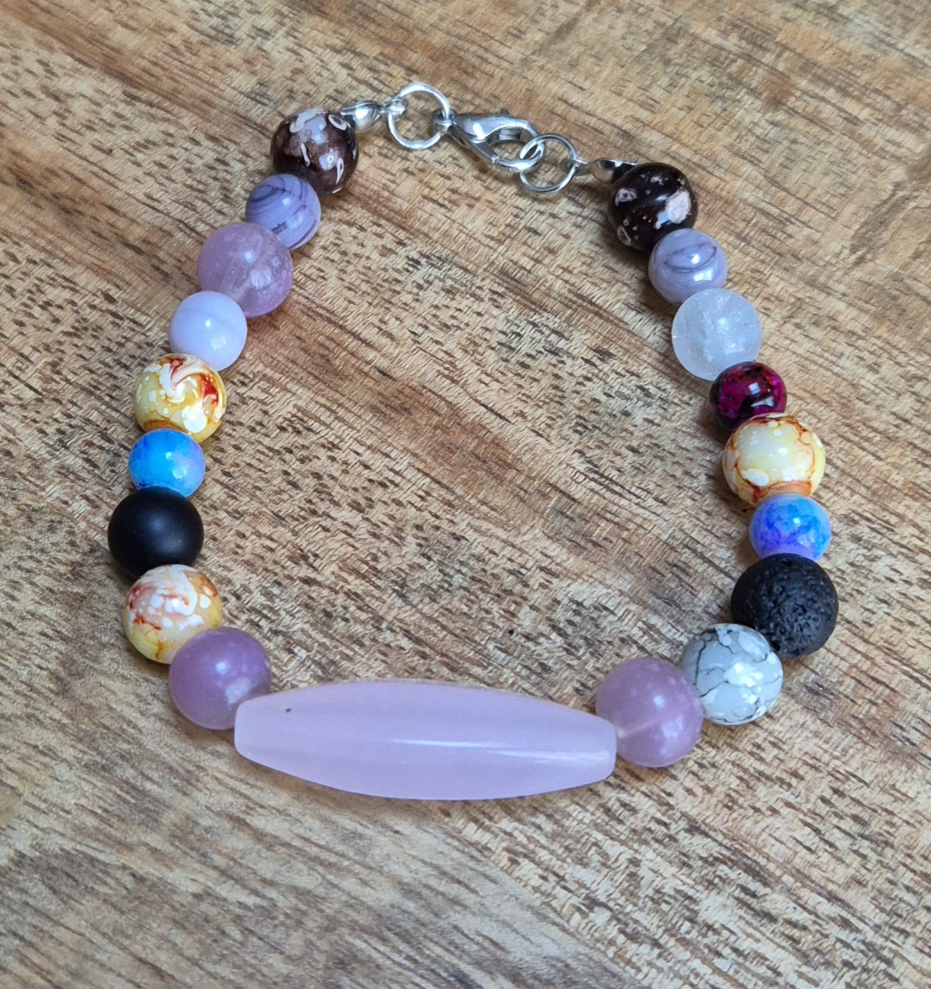 Glas/ natuursteen armbandje