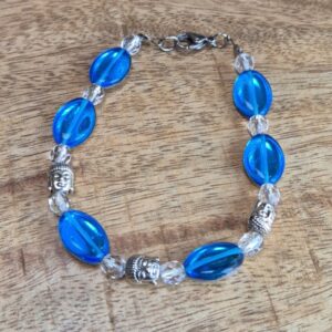 Blauw/ zilverkleurige glasarmband