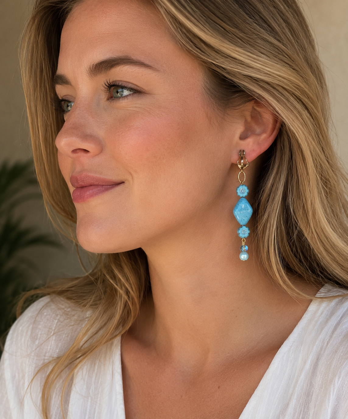 Oorclip oorbellen turquoise - Afbeelding 2